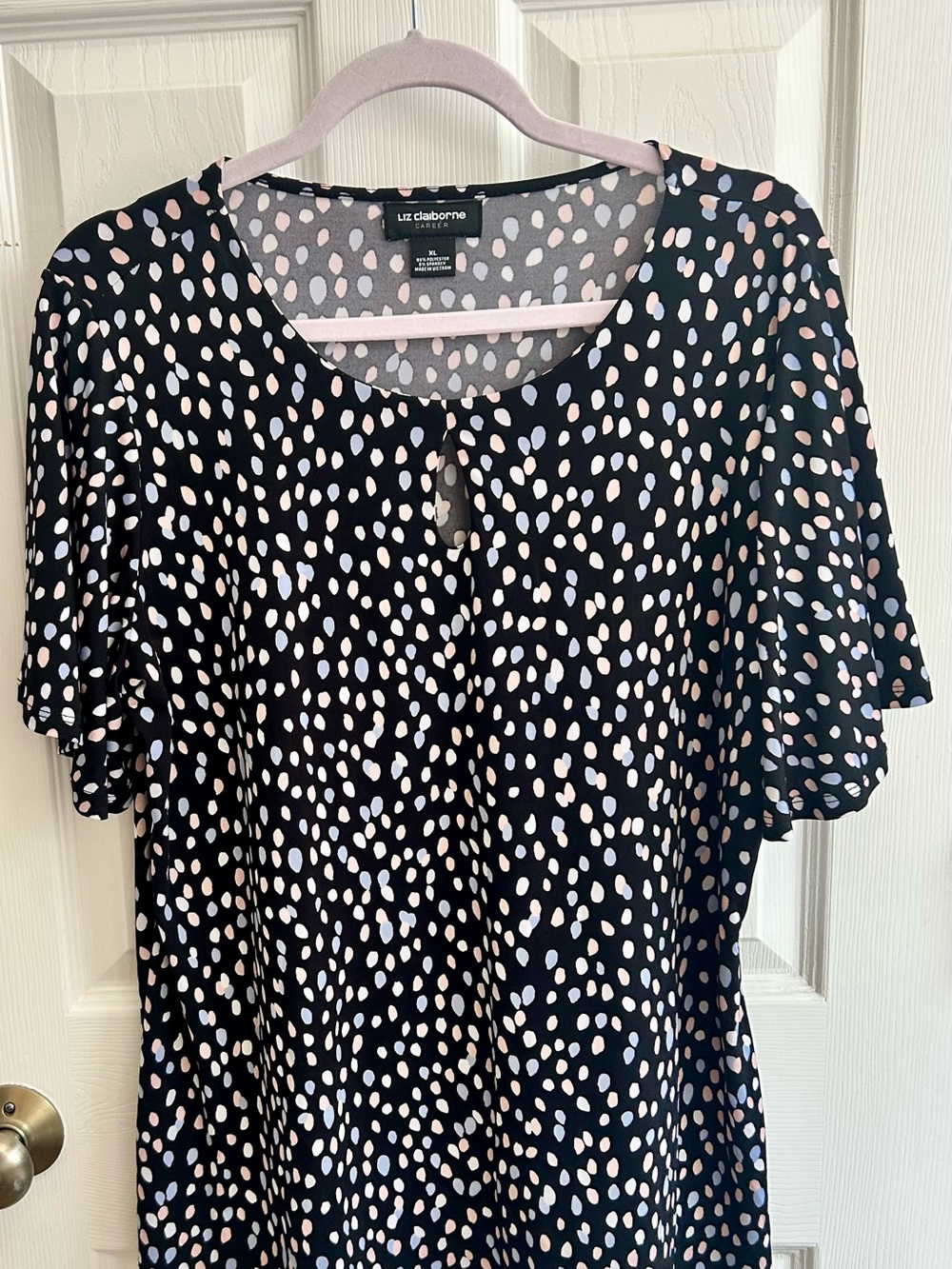 Liz Claiborne Black Polka-Dot Short Sleeve Top